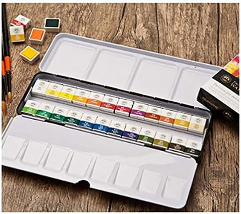 MUNGYO Professional Half Pan Size Water Colors Set in Tin Case/Integral Mixing Palette in The lid (24 Colors)