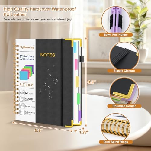 Hardcover Spiral Notebook Journal with Removable Dividers Tabs