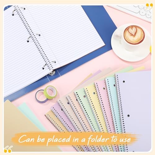 Teling 12 Pcs 1 Subject Spiral Notebook for Work College Ruled 8 x 10 1/2 Inch Spiral Journal Notebook 3 Hole Punched Paper Tear Line 70 Sheets Office School Study Supplies (Macron Color)