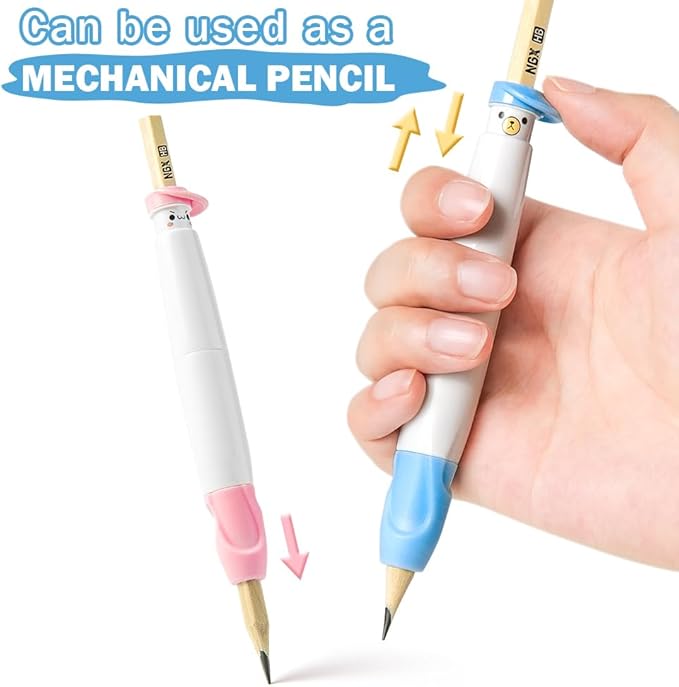 Pencil Grips for Kids Handwriting, Pencil Grippers/Holder, Writing Posture Correction for Toddler/Preschool, Homeschool Education, can Serve as Mechanical Pencil & Pencil Extender (2 Pack,Pink,Pink)
