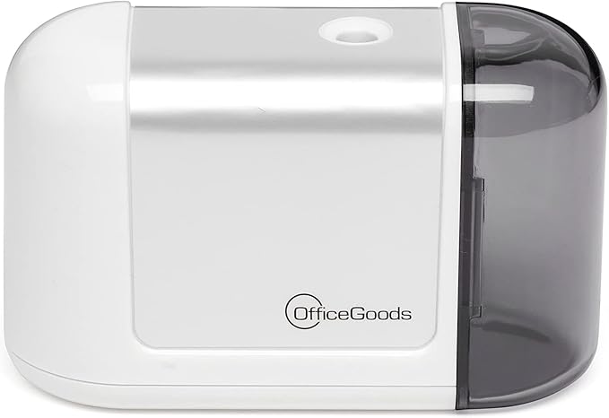 OfficeGoods Mini-Pro Electric Pencil Sharpener - Cordless Portable Sharpener - Battery Operated - Compact & Powerful for Home, Office & School - White