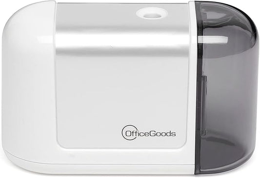 OfficeGoods Mini-Pro Electric Pencil Sharpener - Cordless Portable Sharpener - Battery Operated - Compact & Powerful for Home, Office & School - White
