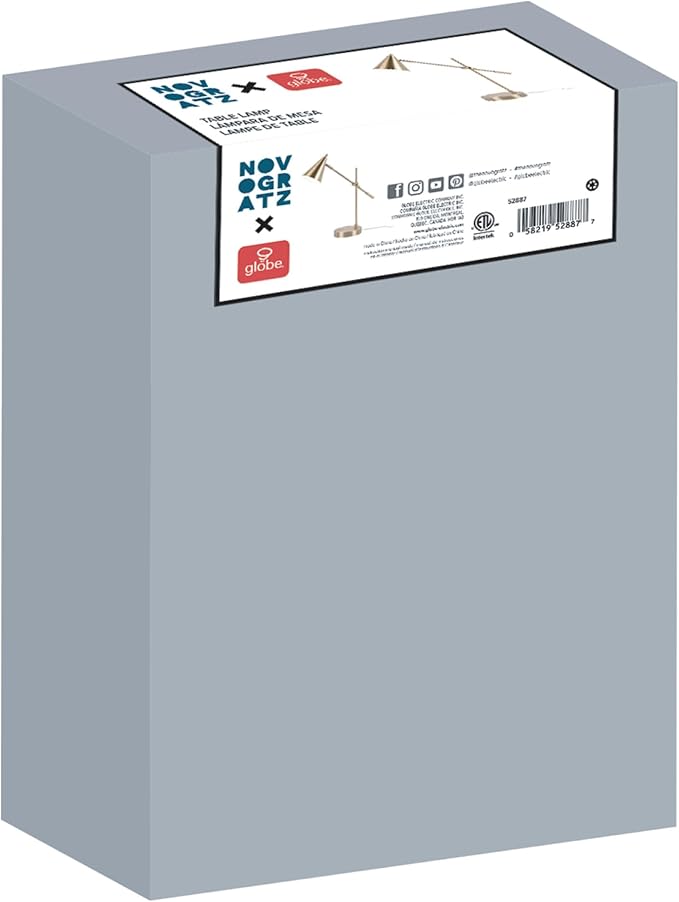 Globe Electric x Novogratz 52887 18" Desk Lamp, Matte Brass Finish, Adjustable Height, Balance Arm, Rotary Switch on Shade, Modern Lighting for Bedroom or Office, E26 Base 50W Bulb