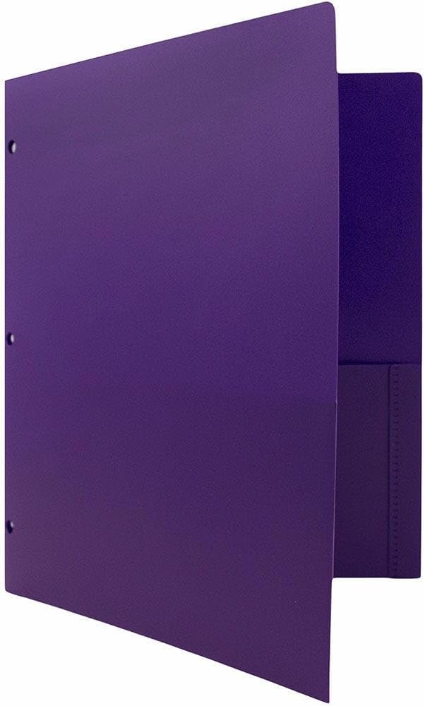 JAM PAPER Heavy Duty Plastic 3 Hole Punch Pocket Folders - Extra Tough School Folders - Purple - 12/Pack