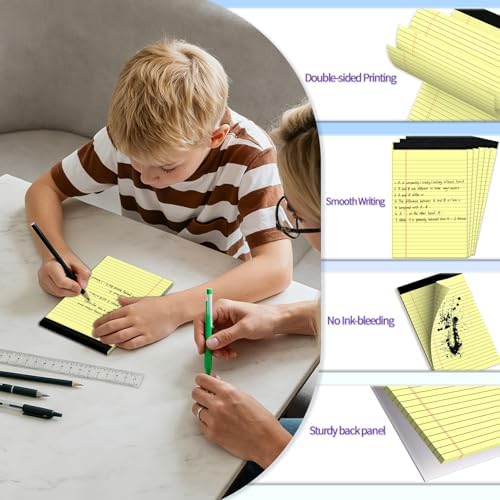 6 pcs Note Pads Legal Pads 5x8, Notebook College Ruled, Yellow Notepads