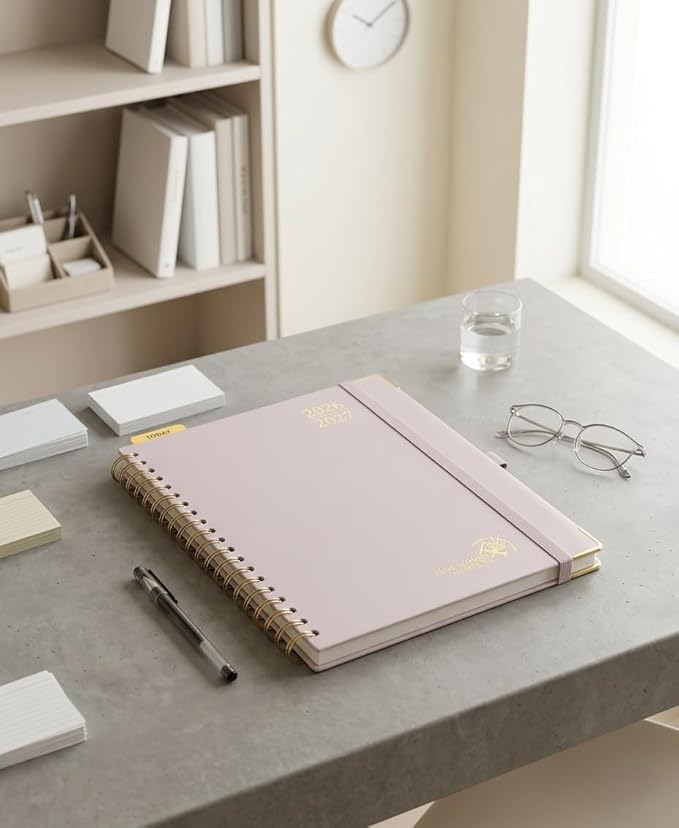 POPRUN 2026-2027 Monthly Planner, 18 Month Calendar (July 2026-Dec 2027), 7.5" x 9.5" B5 Spiral Hardcover Organizer with Dotted Note Pages, Professional Appointment Book for Business Office, Students & Teachers - Light Pink