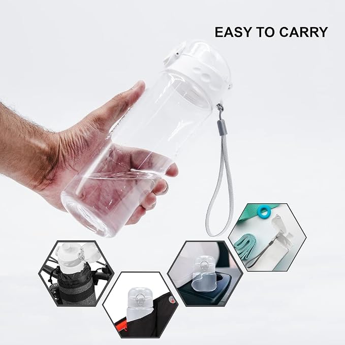 Clear Plastic Water Bottle | No Markings 24oz Chug Lid Sports Water Bottle | Leak Proof Re-Usable Flip Top Plastic Drinks Bottles for School, Exams, Office, Gym, Cycling (Clear-24oz)