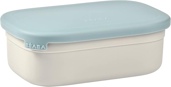 Beaba Stainless Steel Lunch Box, Kids Lunch Box with Silicone Lid, Bento Style Food Containers, Removable Silicone Dividers Make 1-3 Compartments, Rain