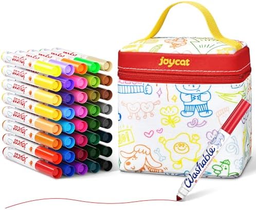 JoyCat 40 Colors Washable Broad Line Markers for Kids with DIY Fabric Bag