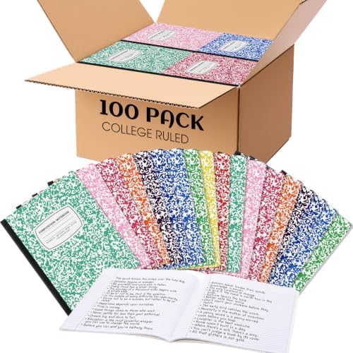 Fainne 100 Pack College Ruled Composition Notebooks Bulk B5,Multicolor