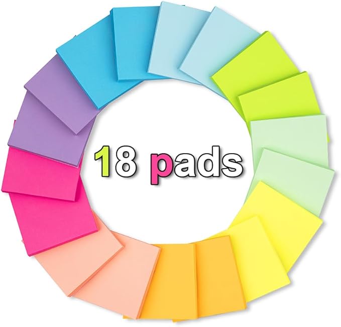 (18 Pack) Pop Up Sticky Notes Refill,3x3 in Popup Notepads,Accordion Stickies Super Sticking Power,Office School Memo Note Pads Bright Colors,Post on Windows Doors,Recyclable,Easy to Write on