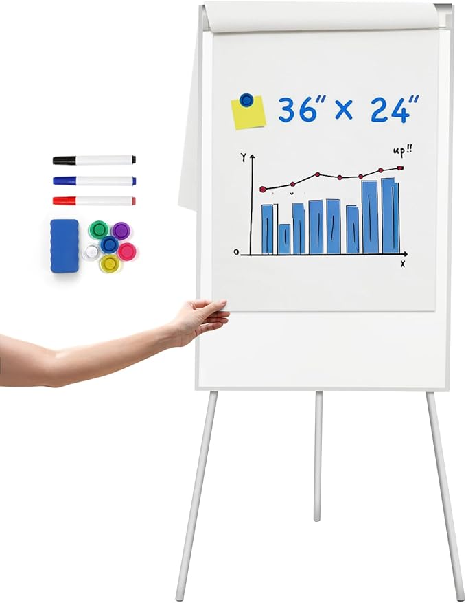 Portable White Board Dry Erase with Stands,Foldable Magnetic Standing Whiteboard Flip Chart Easel for School Office and Home(36x24 White)