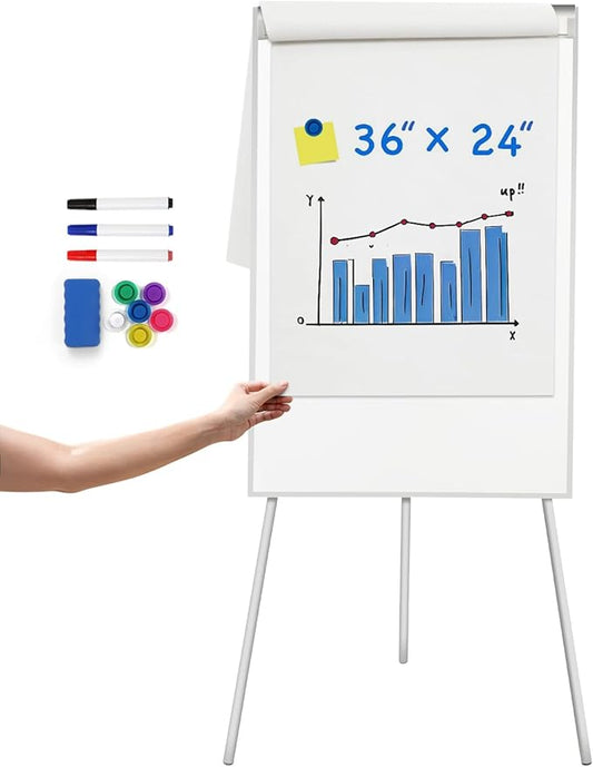 Portable White Board Dry Erase with Stands,Foldable Magnetic Standing Whiteboard Flip Chart Easel for School Office and Home(36x24 White)