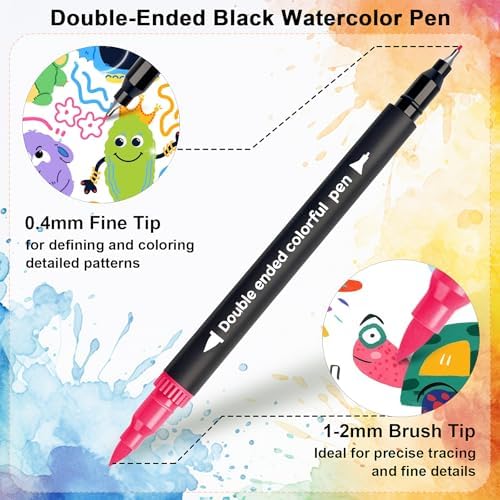 Dual Markers Brush Pens, Art Brush Coloring Markers for Adult Coloring Books, 48 Colors Pens for Teens, Double Tip Colored Pen for Journaling Note taking Planner Lettering Calligraphy Drawing