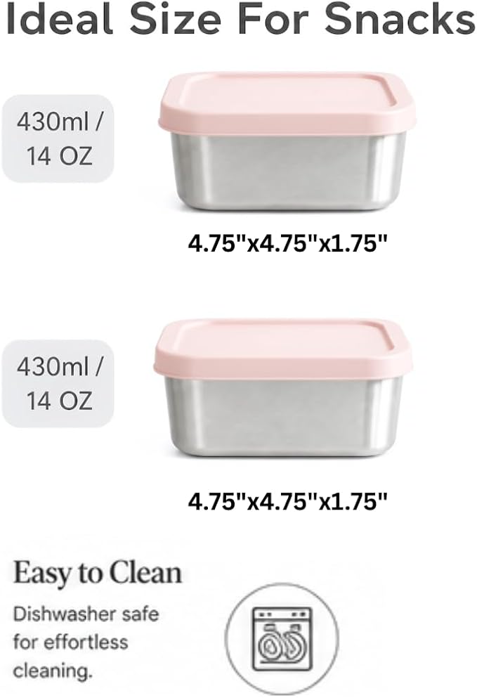 Modaniam Flexibento - Leak proof Stainless Steel Snack Containers with Silicone Lids, Pink Set of Two: 2 * 14 OZ