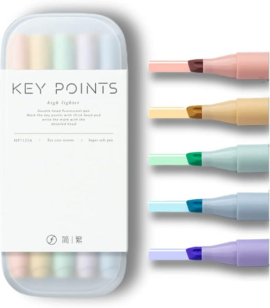 Dual-Tip Highlighters, Free Pencil Case, Chisel Tip & Fineliner Tip, No Bleed Up, Pestal Quick-Drying Highlighter (Pastel1)