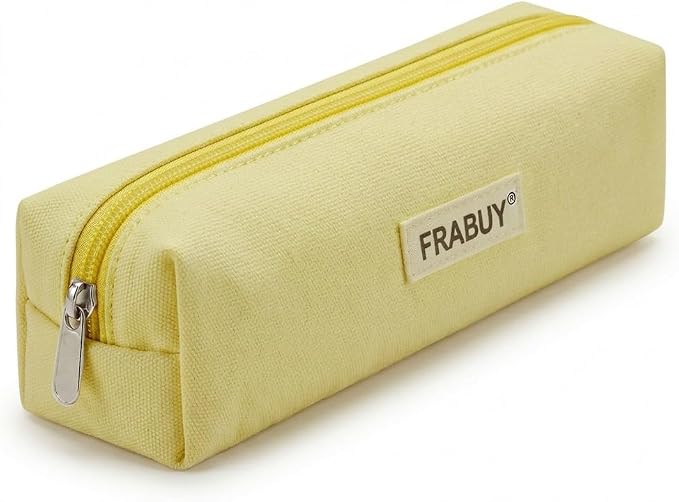 Canvas Pencil Case Pouch – Multipurpose Pen Bag Stationery Yellow | Heavy-duty canvas, smooth alloy zipper, cute organizer for girls and boys, ideal for stationery, cosmetics, tech gear