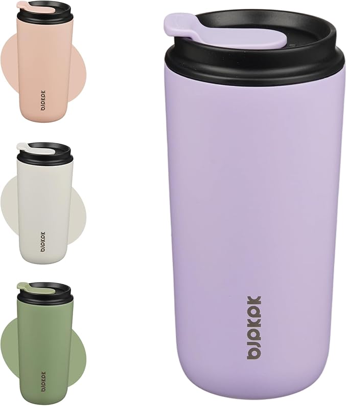BJPKPK 16oz Insulated Tumbler with Lid,Travel Coffee Mug Stainless Steel,Leakproof Reusable Thermal Cup for Cold and Hot Drinks,Lavender