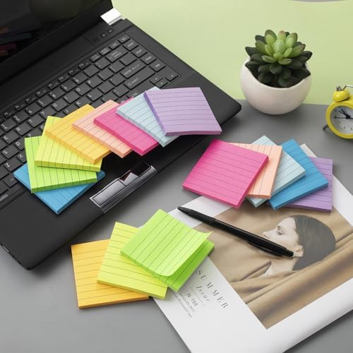 (16 Pack) Lined Sticky Notes 3x3 in Ruled Stickies,Bright Colors