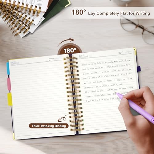 Hardcover Spiral Notebook Journal with Removable Dividers Tabs
