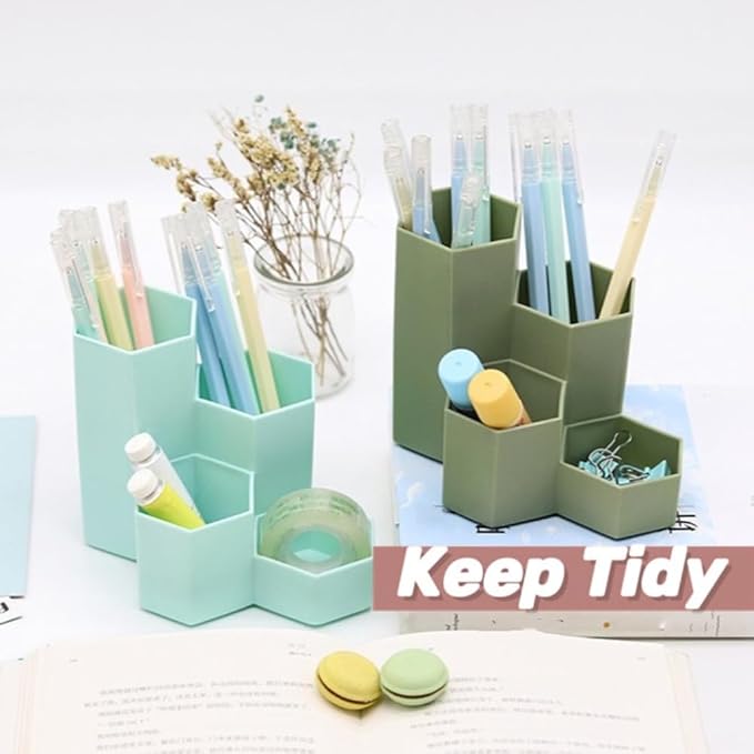 Pencil Organizer Pen Holder for Desk Pens Cup Small Desk Organizer Cute Pen Holder for Office,School and Home (Mint, L-Shape)