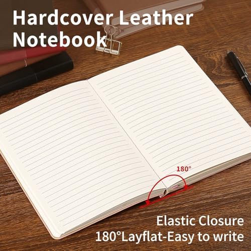 Lined Journal Notebook for Work College Ruled Note Book 5.79"x8.27" A5 PU Leather Daily Journaling 216 Pages for Women Men Writing Home School Supplies Business (Brown)