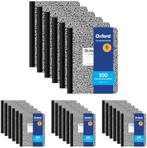 Oxford Composition Notebooks, College Ruled Paper, 9-3/4 x 7-1/2 Inches, 100 Sheets, Black, 6 Count (63767) (Pack of 4)