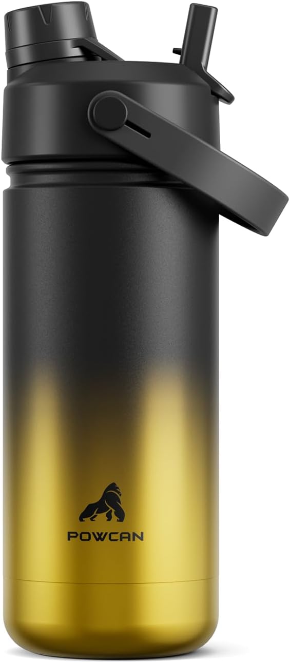 POWCAN 18 oz Insulated Water Bottle with 2-in-1 Straw and Spout Lid, Keep Cold 24H, Leak-Proof, Fits in Car Cup Holder, BPA-Free, Stainless Steel Water Bottle for Sports, Travel, (King)