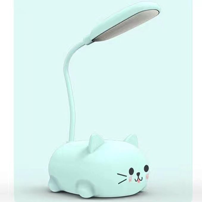 Neioaas LED Desk Lamp for Kids, Cute Cat Lamp USB Rechargeable Reading Light,Portable LED Table Light, Flexible Gooseneck Eye-Care Cartoons Small Desk Lamp Girls Gifts (Blue)