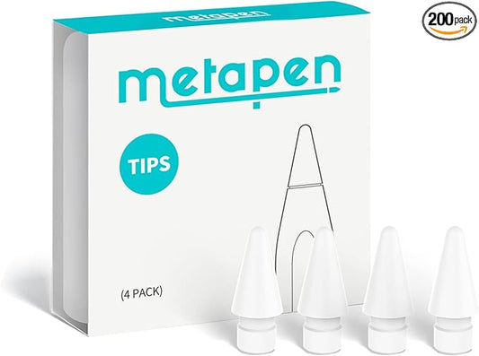 Metapen Pencil Tips for Apple Pencil 2nd and 1st Generation - 1:1 Original Size (4pcs, 100% Durable), Fit Well with iPad Pen for iPad Pro/Mini/Air, Active Stylus Nibs (White, NOT Yellow)