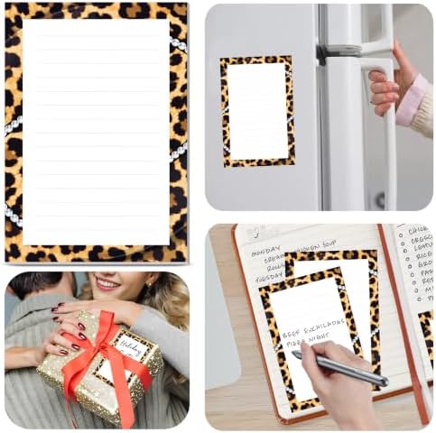 2 Pack Lined Sticky Notes 4x6 in, Cute Self-Stick Notepads with Lines, Large Memo Pads Strong Adhesive for Office, Home Luxury Leopard Chain