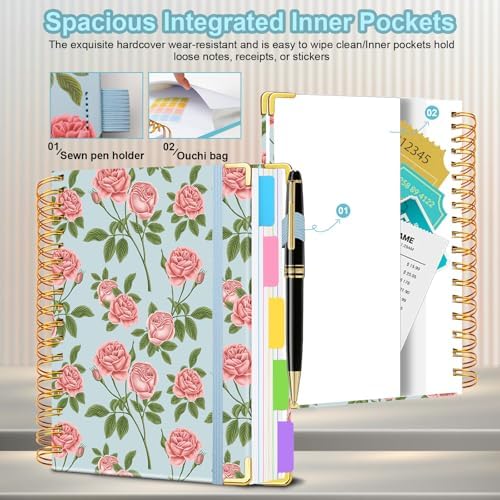Spiral Journal Notebooks for Work, 300 Pages 5 Subject Notebook College Ruled with Dividers & Tabs, A4 Notebook Journal for Women Students Note-Taking and Organizer (Blushing Rose)