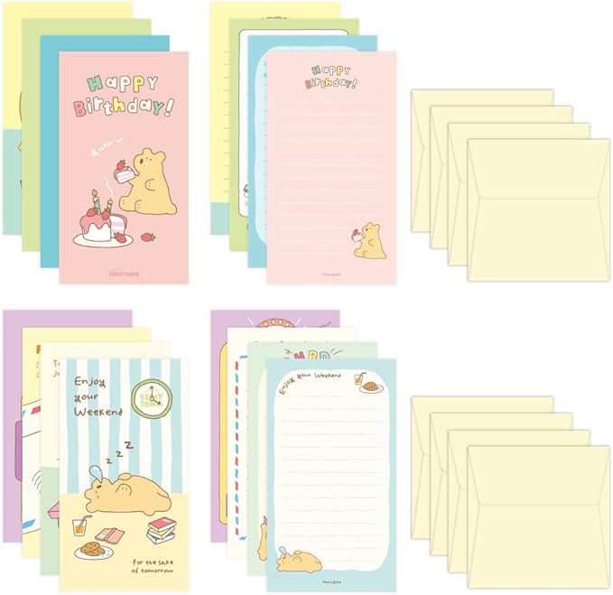 Monolike Storytown Momo Mini Letter Paper and Envelopes Set - 8Type, 32 Letter Paper + 16 Envelopes