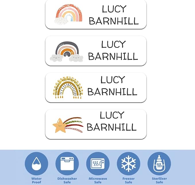Custom Waterproof Dishwasher Safe Kid Name Labels for Daycare(128 Pack), Camp, School Supply, Baby Bottles, Lunch Boxes and Cups, Travel. Cute Personalized Design Name Stickers (Pattern 11)