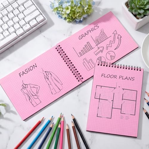 Engrowtic 2 Pack Graph Paper Spiral Notebook A5,Black(internal Pink)
