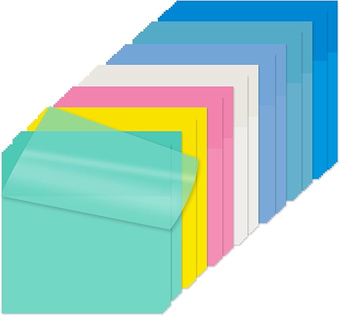 Transparent Sticky Notes Set, 14 Pack Clear Notes 3x3 Inch, Writable Translucent Memo Pads 700 Sheets for Office & School Supplies (14, Colorful)