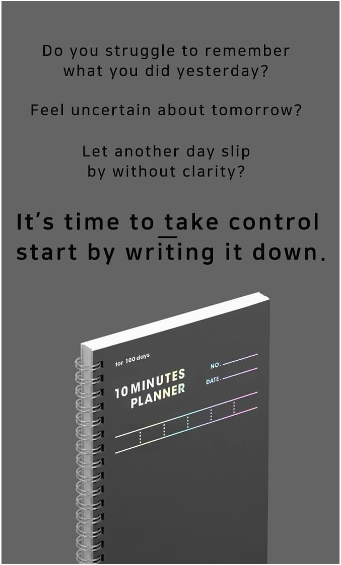 MOTEMOTE 10-Minute Planner 100 DAYS – Study Planner, Time-Blocking Productivity Journal, Spiral-Bound, Color Chip Edition (Dark Horse)