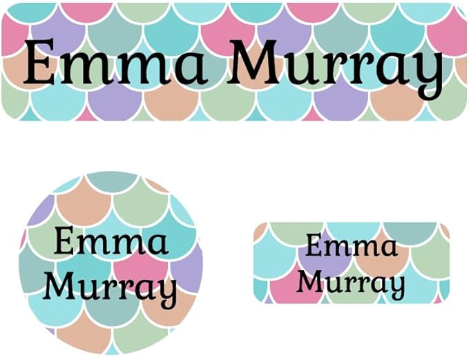 Name Bubbles - Kids Custom Name Labels for Daycare, School, Camp (102 Labels) - Personalized Waterproof Name Stickers for Clothes Tags, Lunch Boxes, Water Bottles, & School Supplies (Mermaid Pattern)