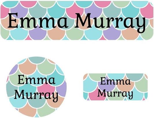Name Bubbles - Kids Custom Name Labels for Daycare, School, Camp (102 Labels) - Personalized Waterproof Name Stickers for Clothes Tags, Lunch Boxes, Water Bottles, & School Supplies (Mermaid Pattern)