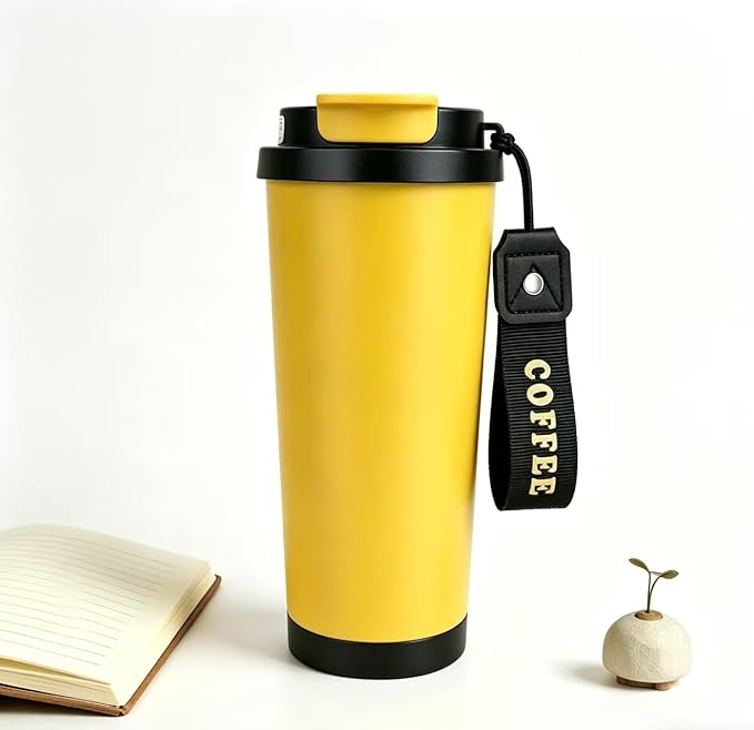 Stainless steel insulated Tumbler Portable leak-proof coffee mug 18oz sports water Bottle suitable for car cup holder BPA-free insulated water bottle for sports，school，travel，Classic Yellow