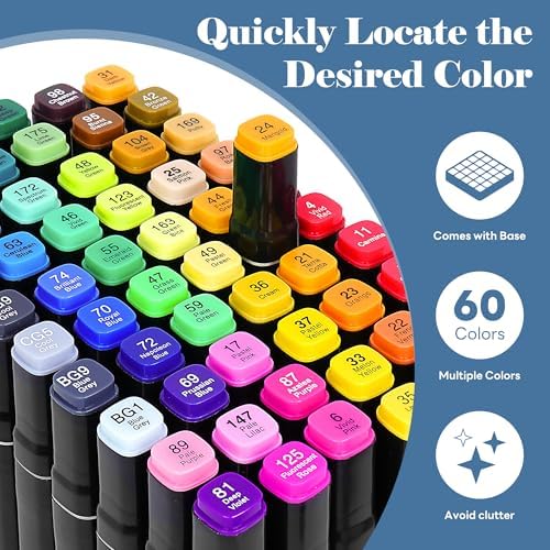 Alcohol Markers Dual Tip Art - 60 Colors Marker Set