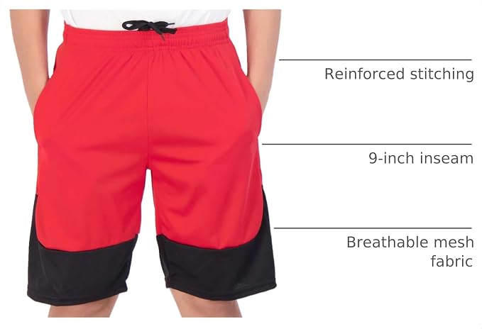 Real Essentials 5 Pack: Boys' Mesh Basketball Athletic Shorts with Pockets – Teen Kids Youth Quick Dry Soccer Running Gym