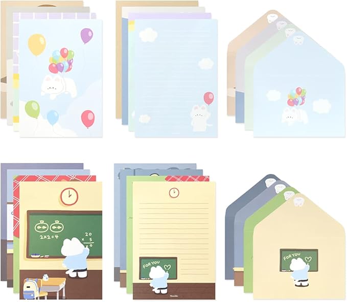 Monolike Gureum's Daily Life Letter Paper and Envelopes Set - 8Type, 32 Letter Paper + 16 Envelopes