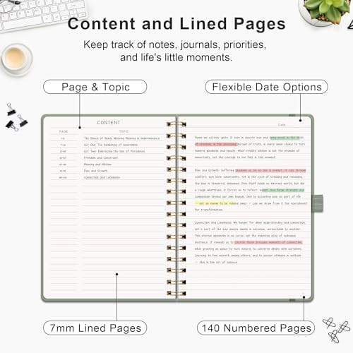 RETTACY Lined Journal Notebook, 140 Numbered Pages, A5 Size (5.7'' x 8.3'')