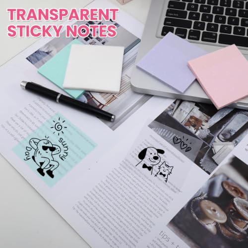 3x3 Sticky Notes, 4 Pads Clear Sticky Notes + 4 Pads Colorful Sticky Pads