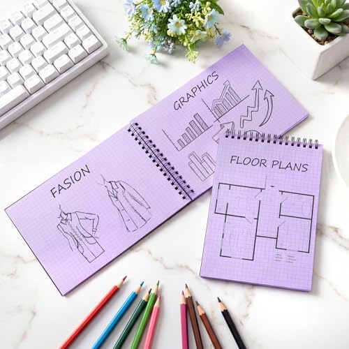Engrowtic 2 Pack Graph Paper Spiral Notebook A5,Black(internal Purple)