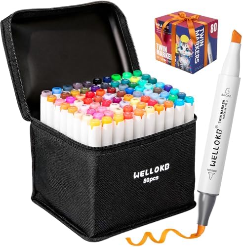 WELLOKB Alcohol Markers, 80 Colors Dual Brush Tip Double Tipped Art Marker Set for Artist Adults Coloring Illustrations for Book Painting, Card Making