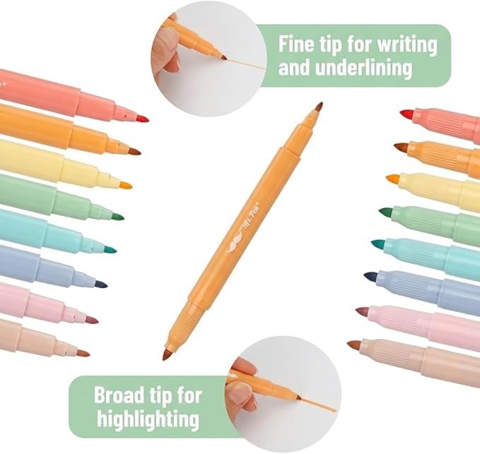Mr. Pen- Dual Tip Bible Highlighters, 8 Pack, Pastel Colors, Fast Dry Highlighters Set, Cute Markers for Bible Study, Journaling, School, Office Supplies and Accessories