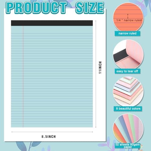Fuutreo 8 Pcs Legal Pads 8.5 x 11 Colored Note Pads, Candy Color