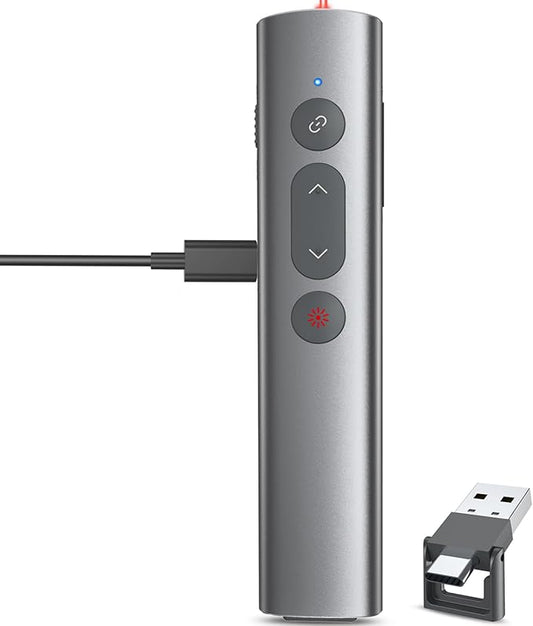 Wireless Presentation Clicker PowerPoint Remote: USB C A Presenter PPT Power Point Google Slide Advancer with Laser Pointer Smart Board Clicker for Computer Laptop Mac Projector Office Classroom